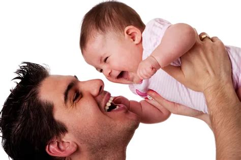 Happy laughing father and baby daughter — Stock Photo © phakimata #3056304