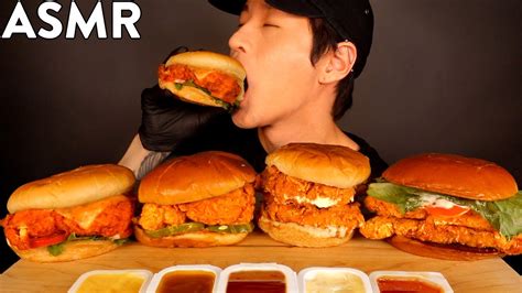 MOST POPULAR FOOD FOR ASMR CHICKEN SANDWICHES (Popeyes, KFC, Chick fil a, McDonalds) No Talking