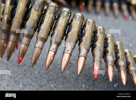 7.62x51mm NATO ammunition cartridge belts for Mk44 Minigun Stock Photo - Alamy