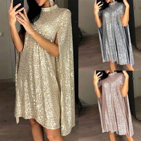 [Ready] Glitter Party Dress Loose Turtleneck Sequin Spring Autumn Hollow Out Lady Dress | Lazada PH