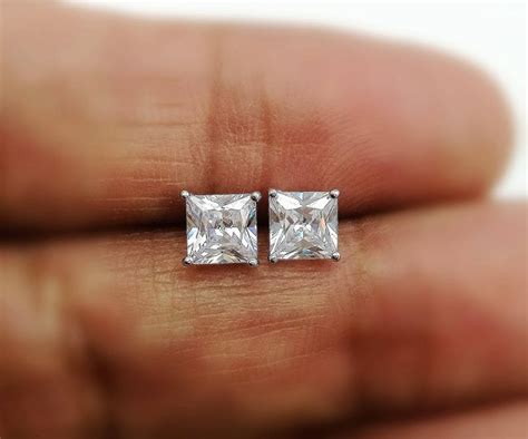 1 Ct Diamond Stud Earrings Princess Cut Solitaire Earring 14k - Etsy