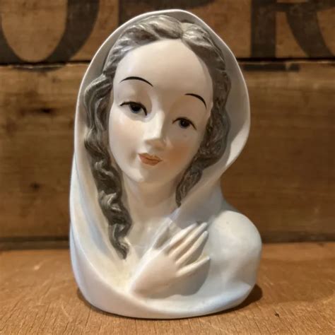 VINTAGE ENESCO BLESSED Mother Virgin Mary Madonna Planter Head Vase 6” Tall $14.99 - PicClick