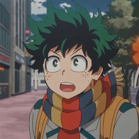 an anime character with green hair wearing a scarf