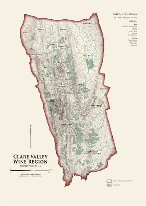 Heritage Wine Map of the Clare Valley - Meridian Maps