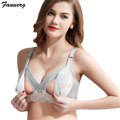 Wireless Lace Nursing Bra for Feeding Cotton Front Button Closure Bralette Maternity ...