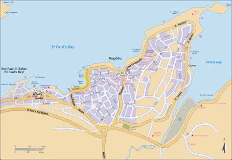 Een plattegrond van Bugibba en Qawra