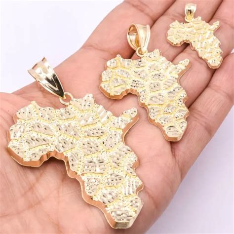 NUGGET AFRICA CONTINENT Outline Map Pendant Charm Real 10K Yellow Gold ALL SIZES $125.49 - PicClick