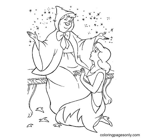 Cinderella and Fairy Godmother Coloring Page - Free Printable Coloring Pages