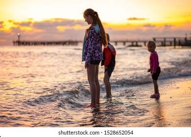 Silhouette Three Children Playing On Beach Stock Photo 1528652054 | Shutterstock