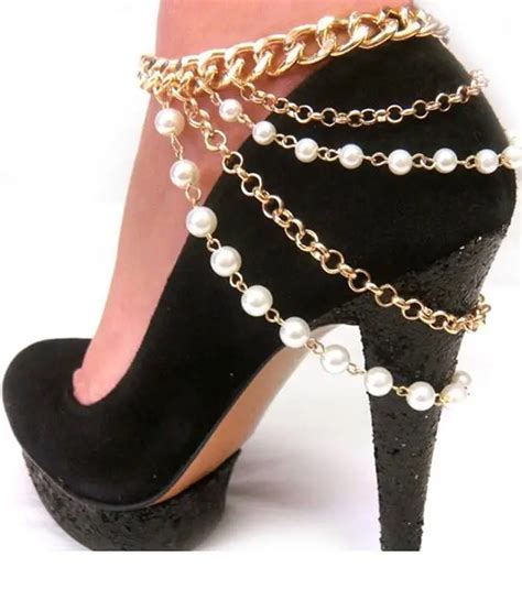 Shoes Women High Heels Chain Anklets Pearl Chain Gold Hot New Fashion Jewelry-in Anklets from ...