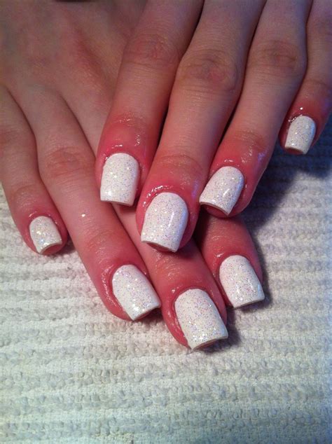 White Gel Nails with Sparkle | Nails, White gel nails, Wedding day nails
