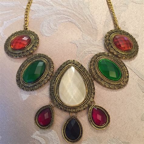 Jewelry | Antique Gold Jewel Stone Necklace | Poshmark