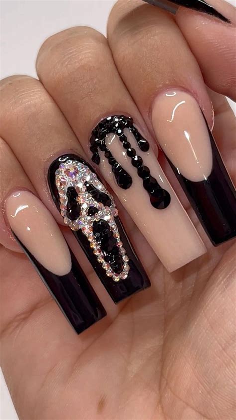 Glam Ghostface SCREAM nails using all Swarovski crystals! New nail trend🔥 | Halloween acrylic ...