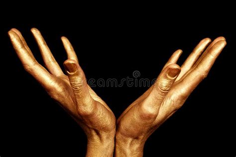 Two Male Hands in Gold Paint Isolated Stock Photo - Image of bright, color: 26760960