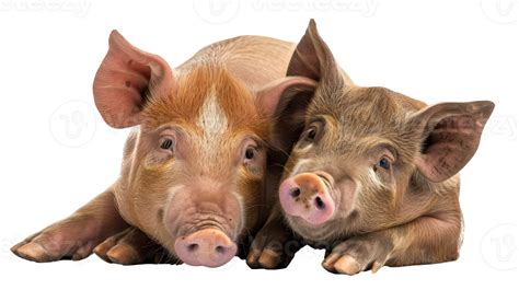 AI generated Cute pink pigs, friendly farm animal group portrait on transparent background ...