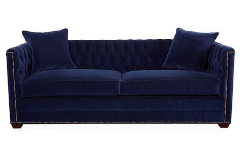 Navy Blue Velvet Sleeper Sofas | Ames 86" Tufted Sofa, Lapis Blue Velvet - designd | Tufted sofa ...