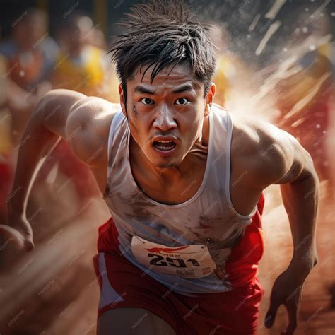 Premium AI Image | Chinese athletes sprinted