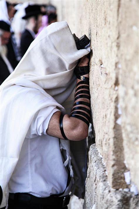 Jewish Kotel Wall Art - Jewish prayer with tallit and Tefillin at the ...