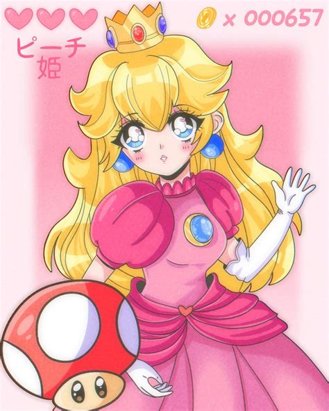 90s Anime Style Princess Peach Art Print Mario Nintendo Kawaii | Etsy | Disney anime style ...