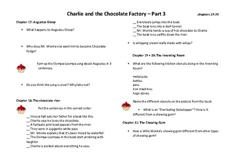 Charlie and the Chocolate Factory - Book Club - Worksheet 3