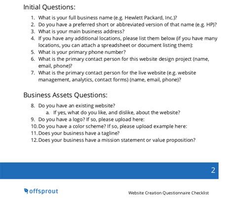 Website Creation Questionnaire Checklist for New Clients | Offsprout