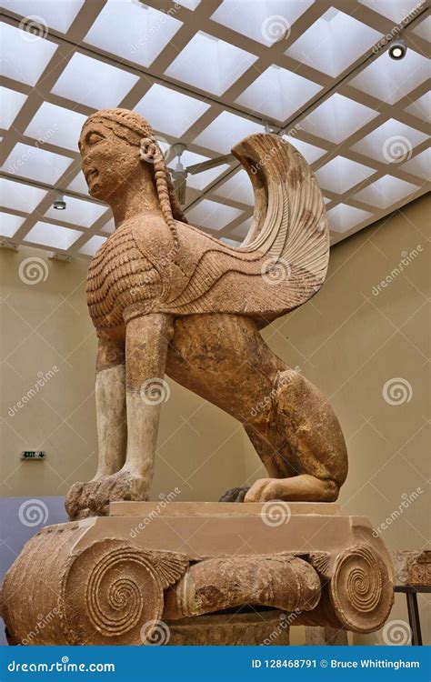 The Sphinx of Naxos, Delphi Archaeological Museum, Greece Editorial ...