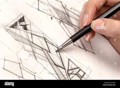 Architekt Hand Zeichnung Haus Plan Skizze mit Bleistift Stockfotografie - Alamy