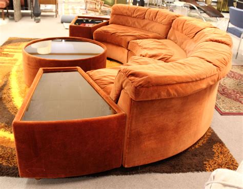 Mid-Century Modern Baughman Curved Sectional Sofa and Side Coffee Table ...