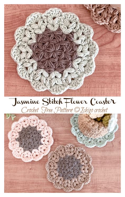 Jasmine Stitch Flower Coaster Crochet Free Pattern [Video] - Crochet ...