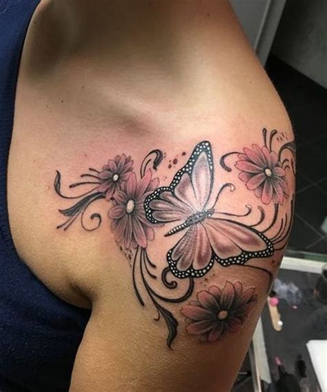 So hübsche Schmetterling und Blume Tattoos auf der Schulter für Frauen ...