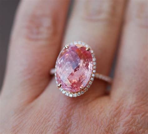GIA - Padparadscha Sapphire Ring 14k Rose Gold Diamond 10.3ct Oval ...