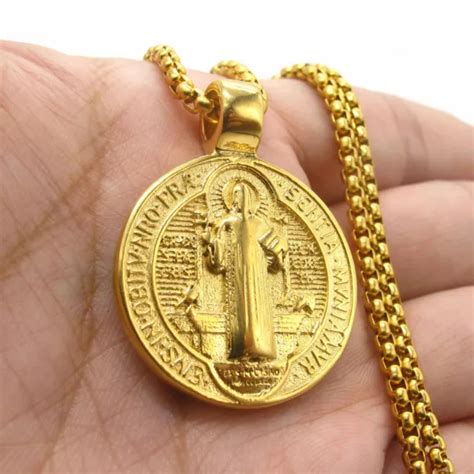 MENDEL ST SAINT Benedict Medal Gold Exorcism Pendant Necklace Stainless Steel $14.99 - PicClick