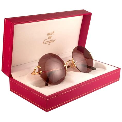 Cartier Madison Round Rimless Gold Brown Lens France Sunglasses For Sale at 1stDibs | pink ...