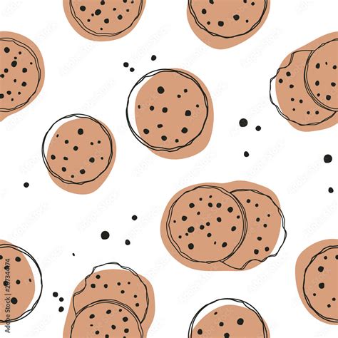 Simple cute cookie flat vector seamless pattern. Hand drawn vector ...