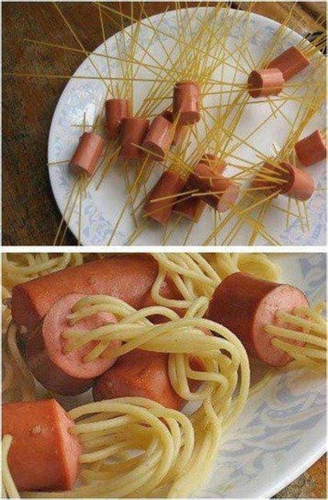 spaghetti thru vienna sausages | Food, Recipes, Creative food