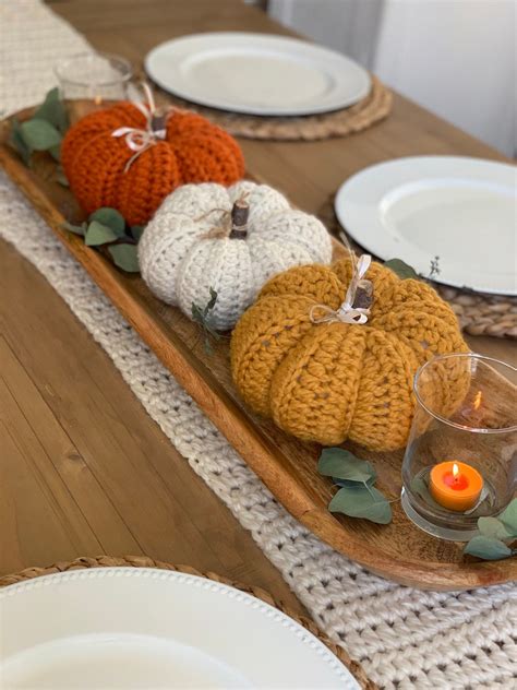 Decorative Pumpkins Mini Pumpkin Pumpkin Stacked Pumpkins Crocheted Pumpkins Pumpkin Centerpiece ...