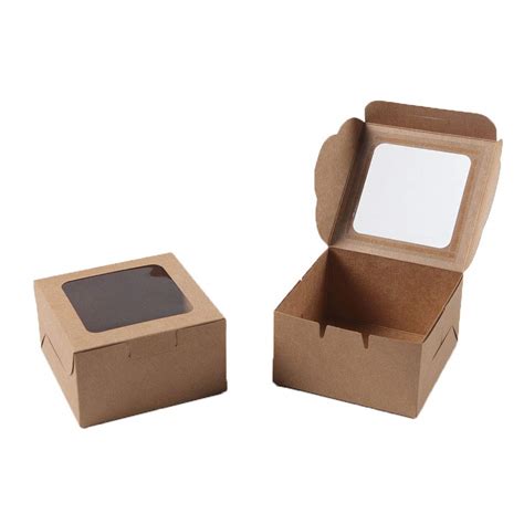 Buy Kraft Paper Bakery Boxes - 50-Pack Single Pastry Box 4-Inch, Packaging with Clear Display ...