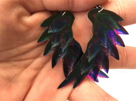 Dragon Scale Wing earrings Purple iridescent with sterling | Etsy