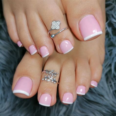 25 Pretty Pedicure Designs & Trends 2022 : Pink Pedicure French Tips