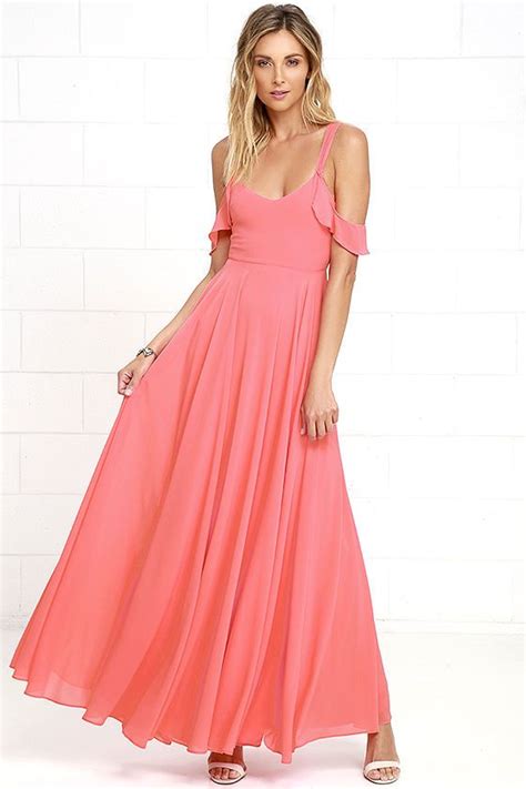 Romantic Fantasy Coral Pink Maxi Dress | Coral maxi dresses, Long ...