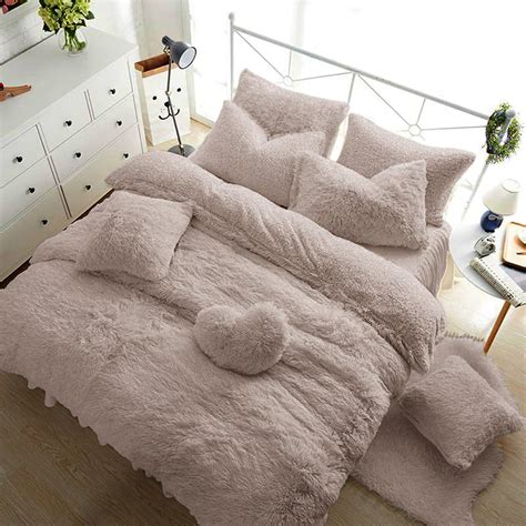 Teddy Fleece Duvet Cover with Pillow Case Thermal Warm Soft Cozy Bedding Bed Set (Beige, Double ...