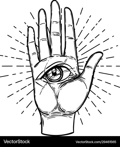 Vintage hands with all seeing eye hand drawn Vector Image