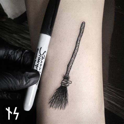 Mini witch's broom by Nik Square (@ nik.square) #tattooartist #tattooing #tattoos #tattoo # ...