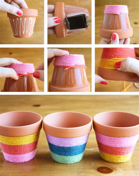 Yarn-Wrapped Flower Pots | Flower pot crafts, Clay pot crafts, Flower pots