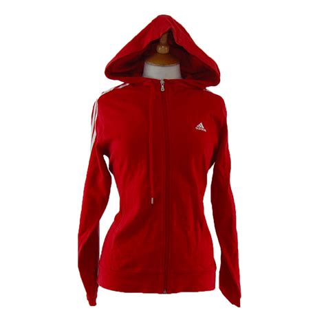 Red Adidas Zip Up Hoodie - UK 6 - Blue 17 Vintage Clothing