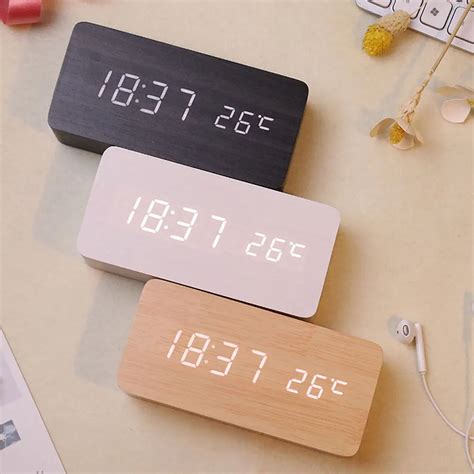 Modern Wooden Led Smart Alarm Clocks For Bedrooms Bedside Table Square ...