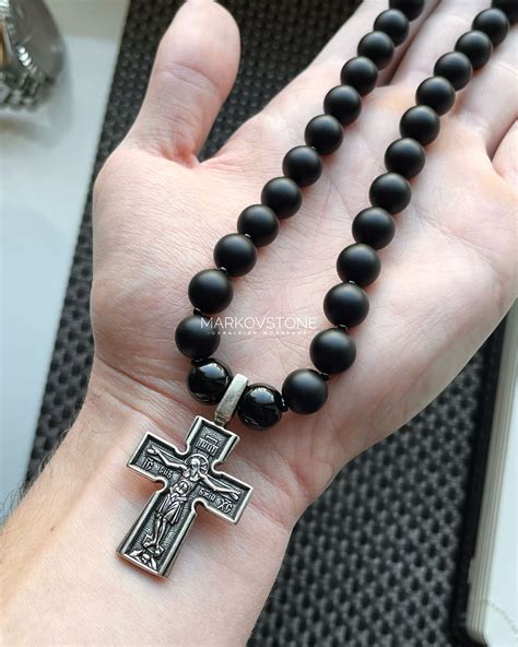 Christian Orthodox 33 Prayer Beads With Steel Cross Jesus Crucifix Matte Black Onyx 33 Beads ...