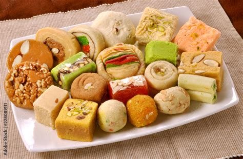 Mix Mithai, A Mouth-Watering Combination of Different Variety of Indian Sweets Stock Photo ...