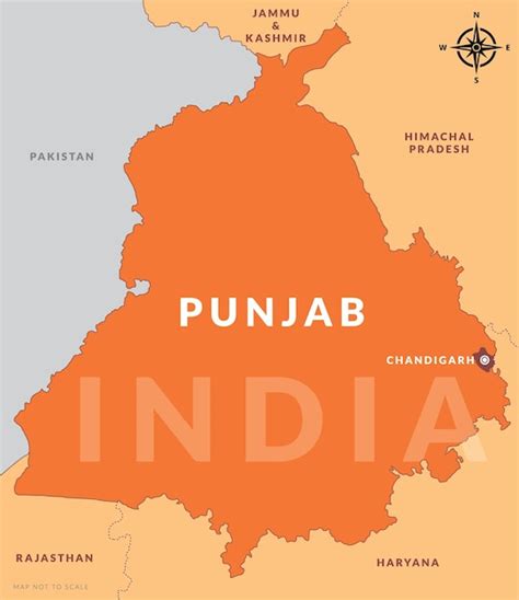 Premium Vector | State of Punjab India with capital city Chandigarh hand drawn map