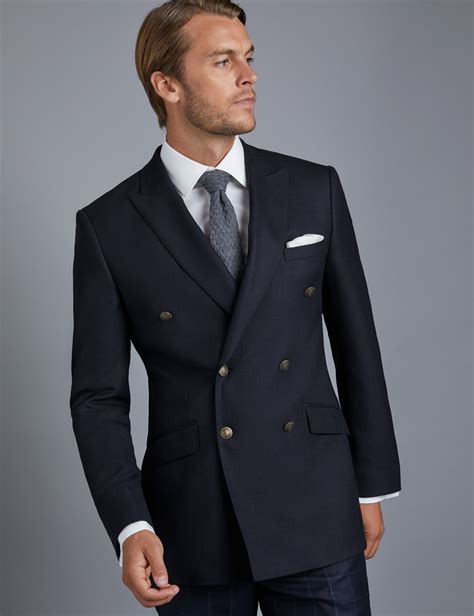 100% Wool Men’s Double Breasted Blazer with Single Back Vent in Navy | Hawes & Curtis | USA